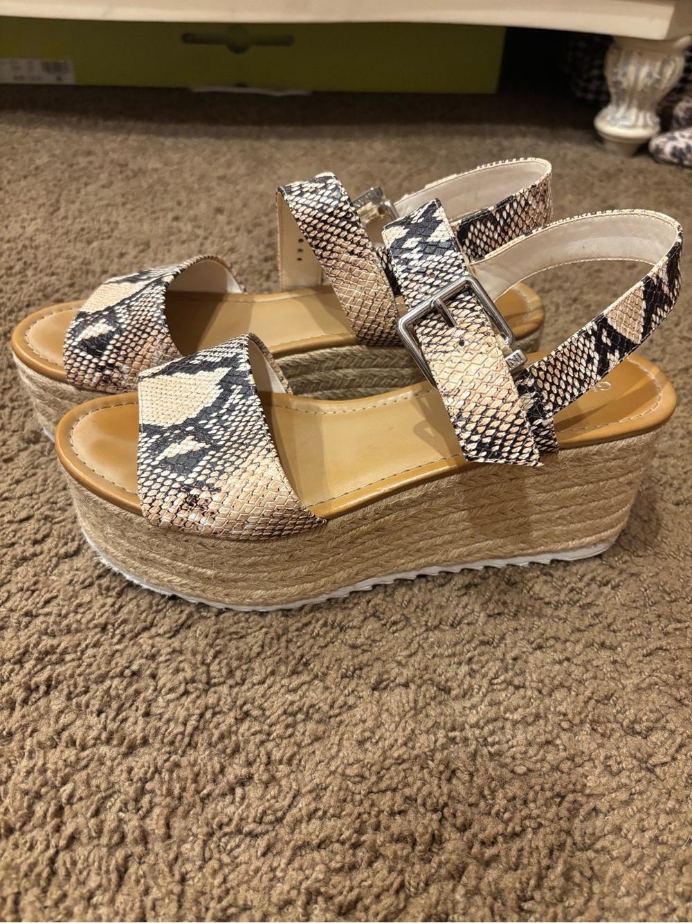 Snake-Print Espadrille Platform Sandals in Beige/Black